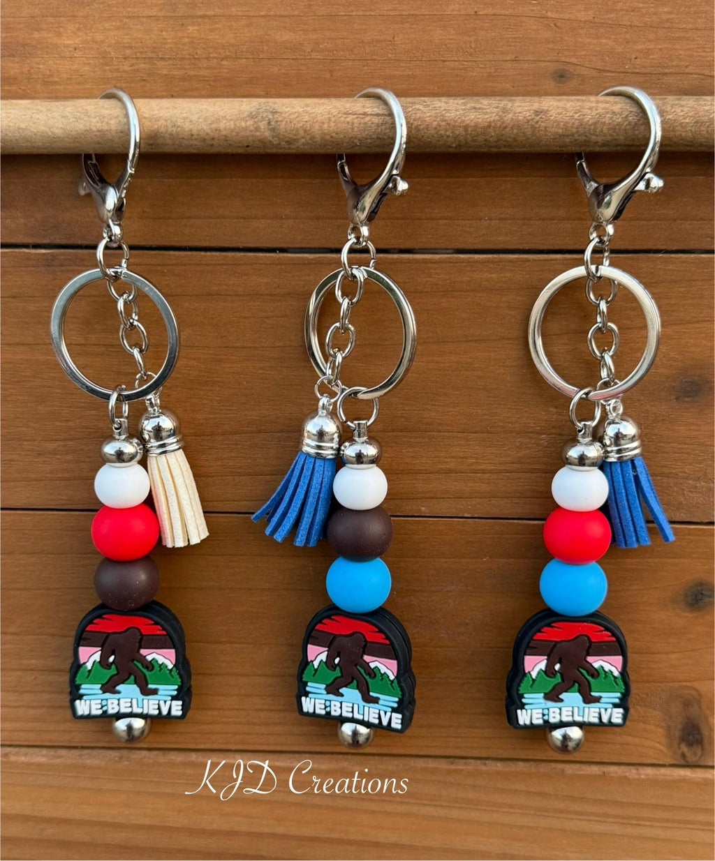 Bigfoot Sasquatch Silicone Beaded Faux Leather Tassel Keychain | We Believe | Cryptid Adventure Bag Charm