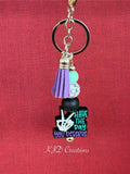 Skeleton Hand Peace Sign Silicone Beaded Keychain with Leather Tassel - "Have the Day You Deserve"