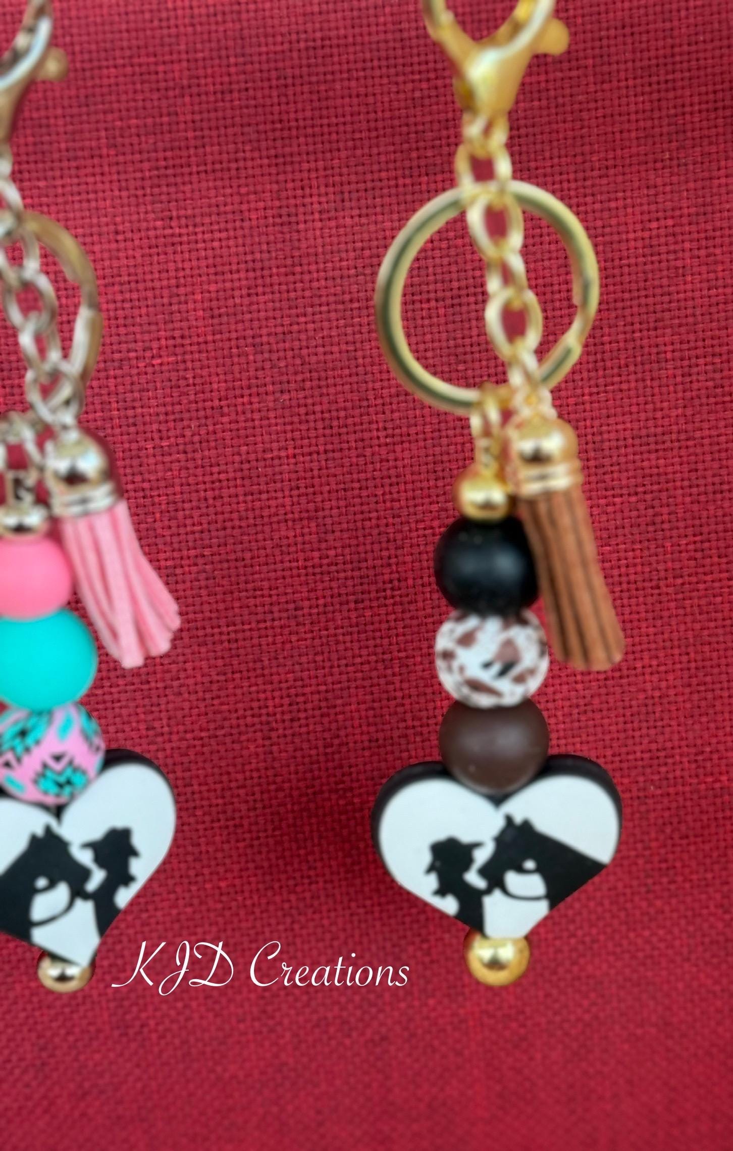 Cowgirl Horse Head Heart Silicone Beaded Keychain with Leather Tassel | Western Equestrian Style
