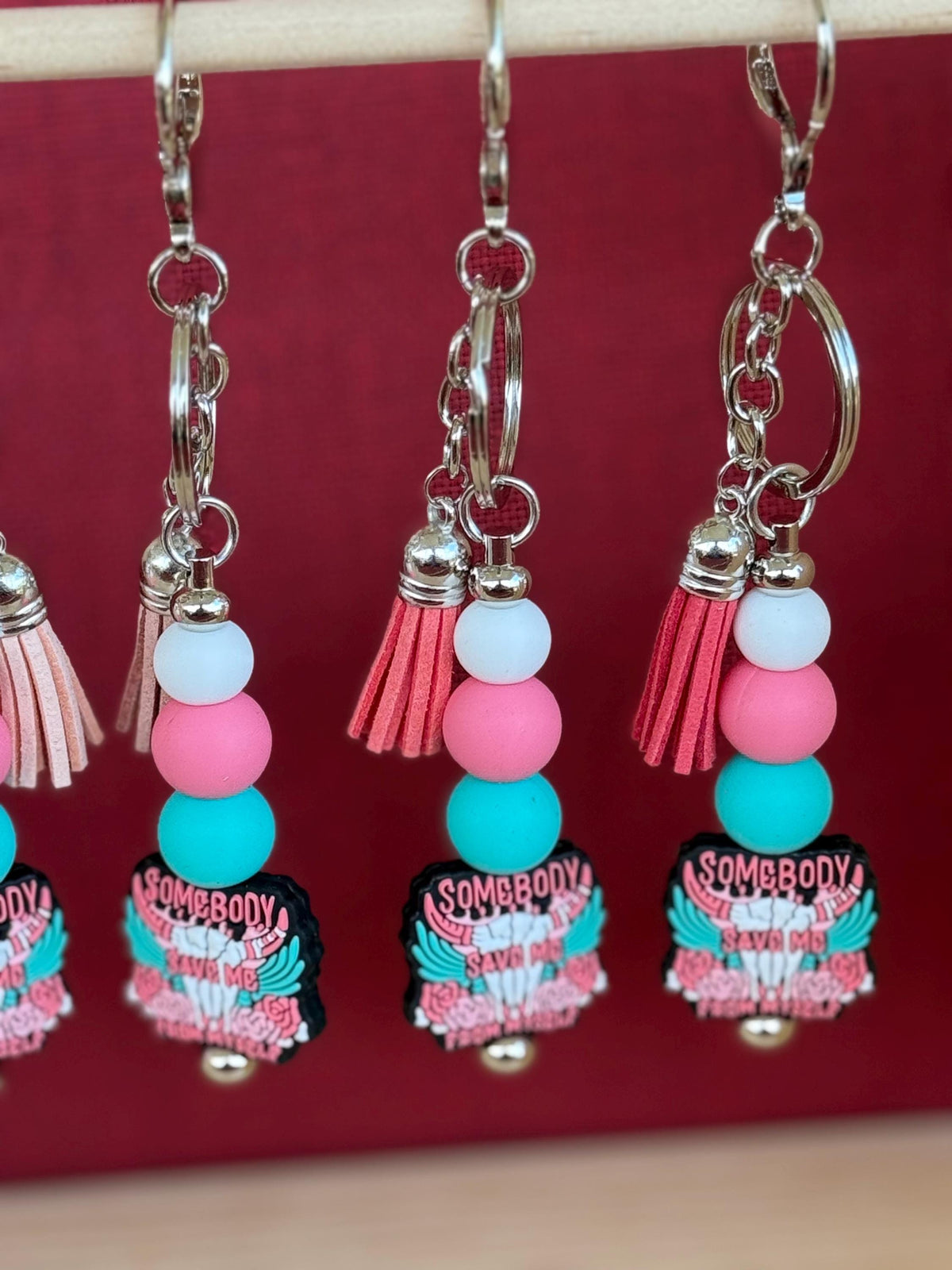 Country Music Silicone Beaded Keychain with Leather Tassel | Redemption & Resilience