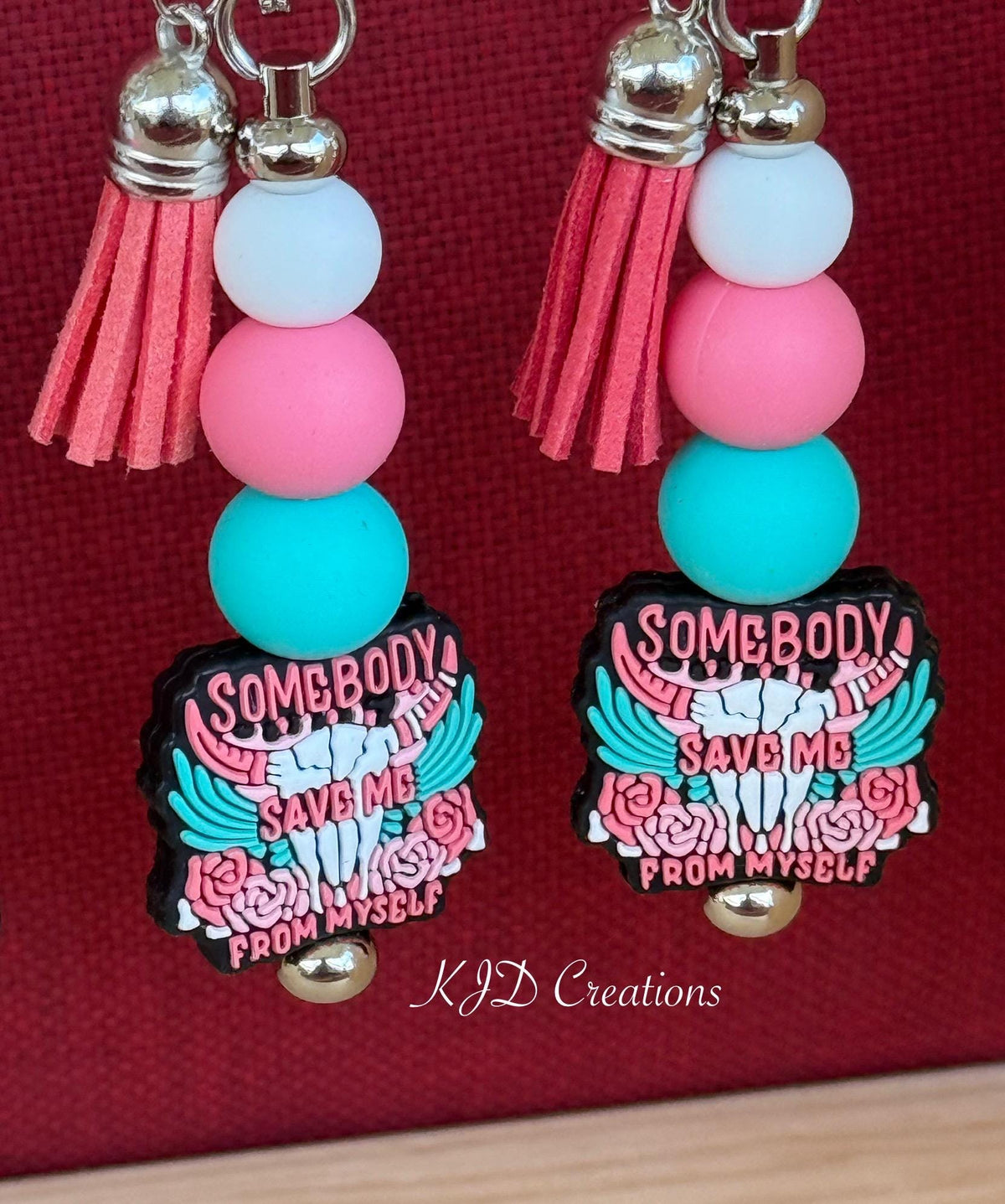 Country Music Silicone Beaded Keychain with Leather Tassel | Redemption & Resilience