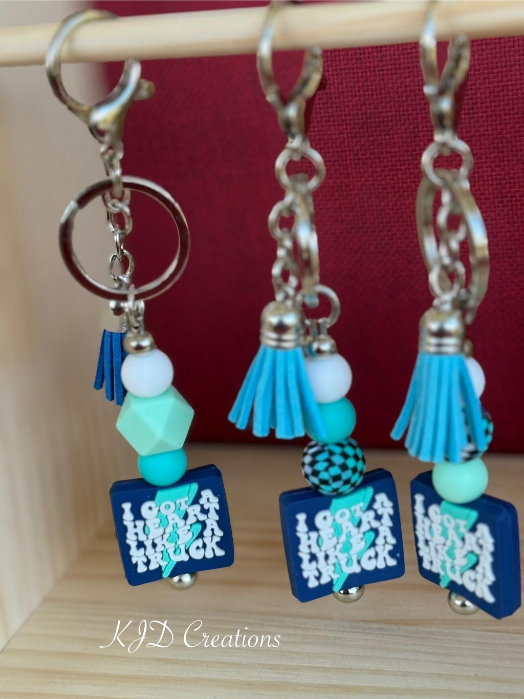 Silicone Beaded Faux Leather Tassel Keychain | Western Country Music Bag Charm | Blue & Green