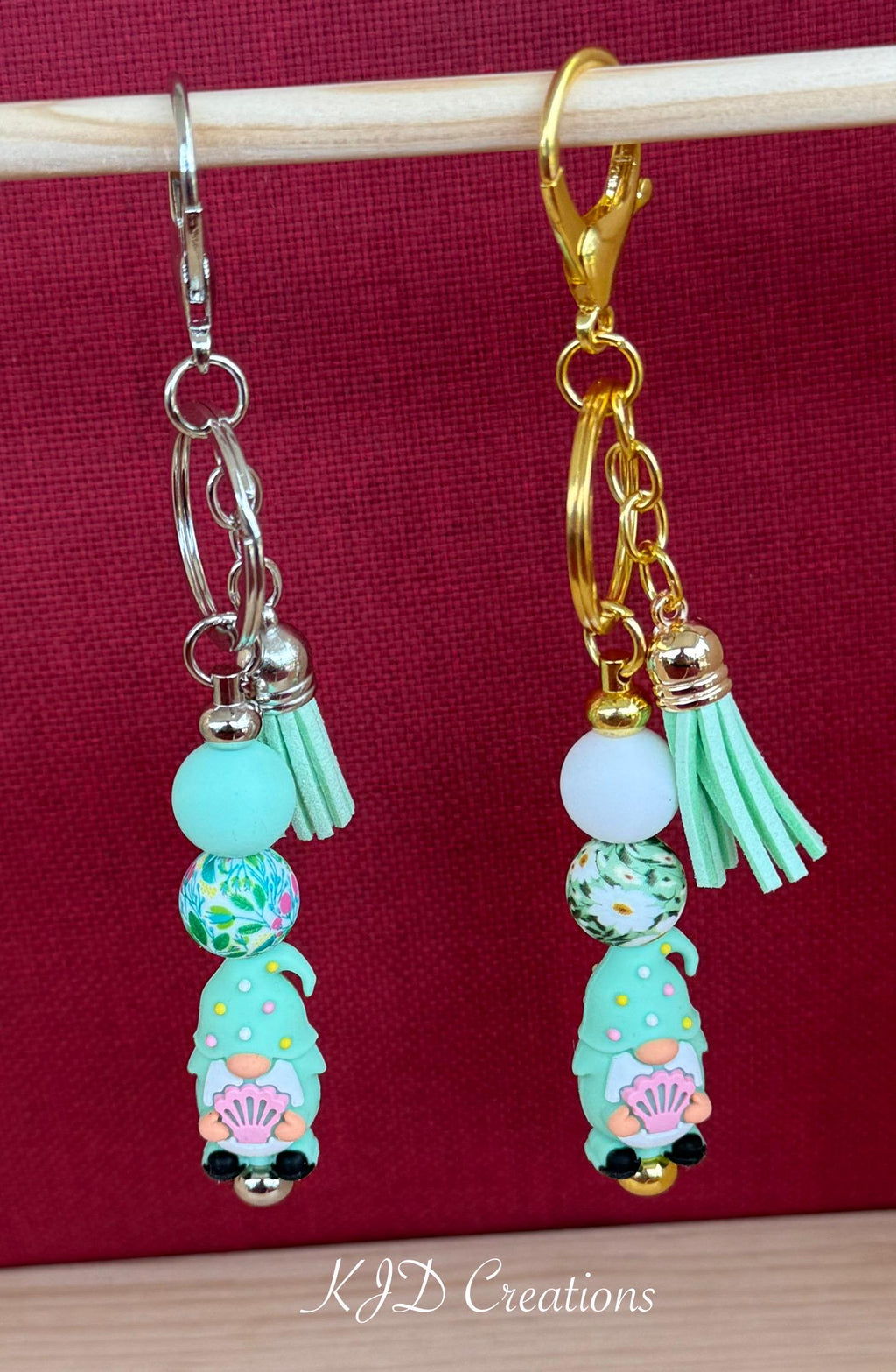 Beach Gnome Silicone Beaded Keychain with Leather Tassel