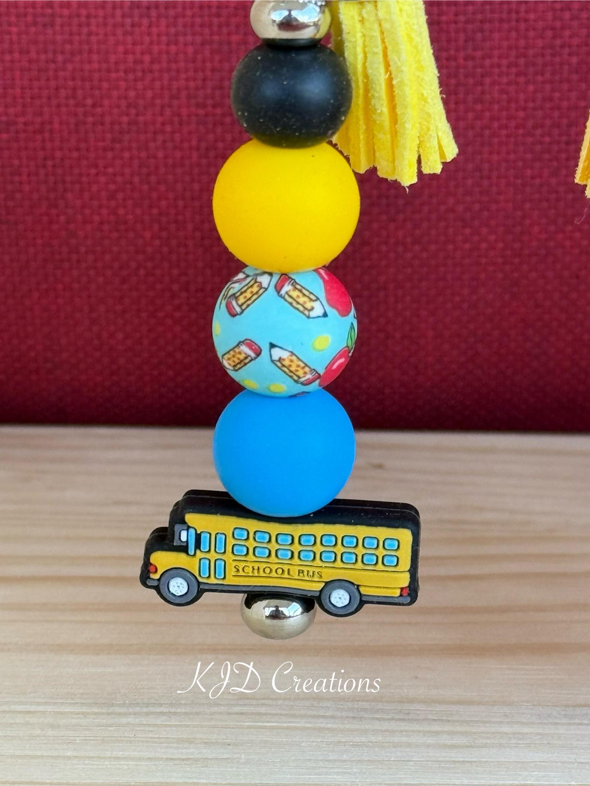 School Bus Driver Gift Silicone Beaded Faux Leather Tassel Keychain | Yellow School Bus Bag Charm