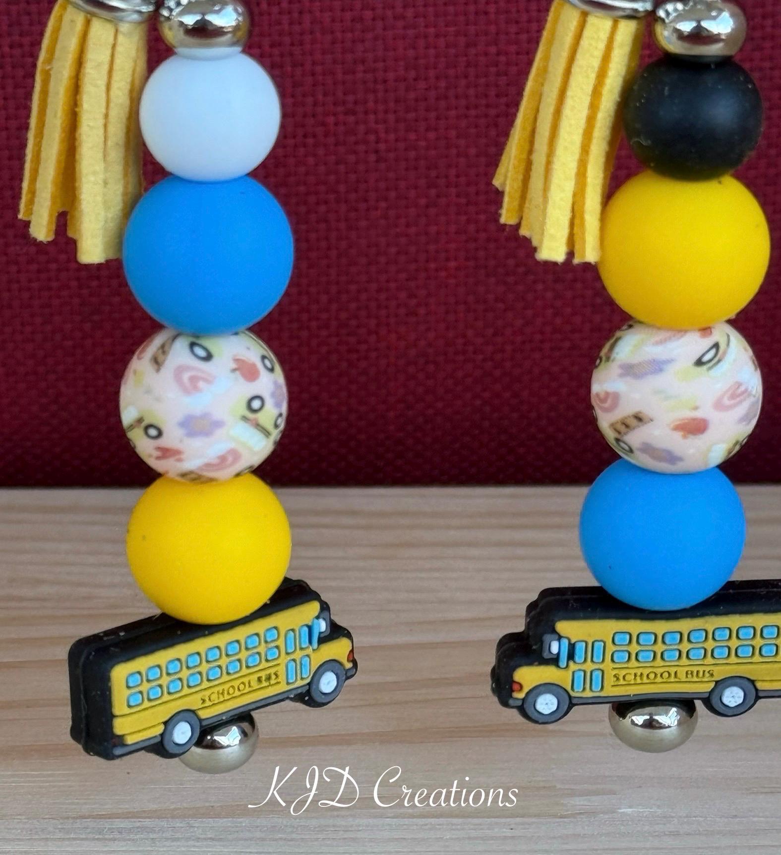 School Bus Driver Gift Silicone Beaded Faux Leather Tassel Keychain | Yellow School Bus Bag Charm