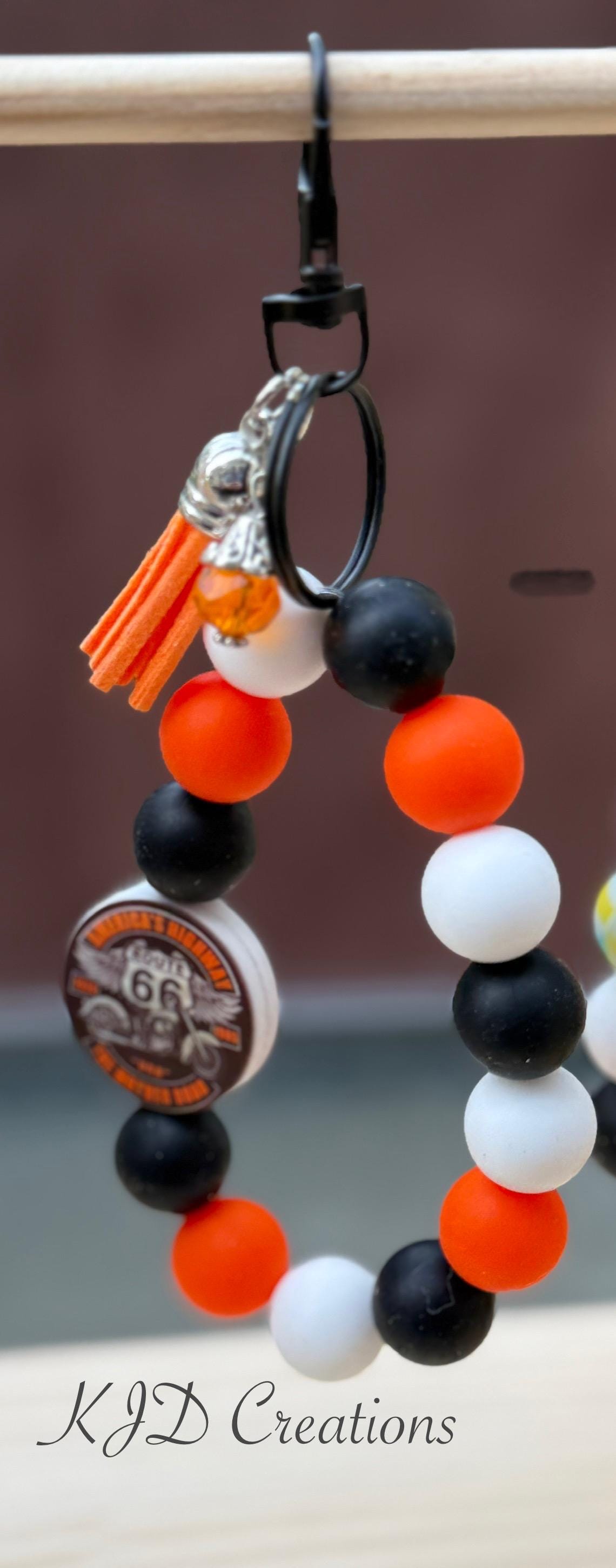 Funny Silicone Beaded Wristlet Bracelet Keychain with Leather Tassel