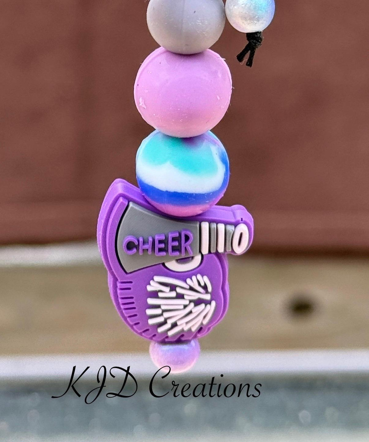 Cheerleading Silicone Beaded Keychain with Fuzzy Pom Pom Accents