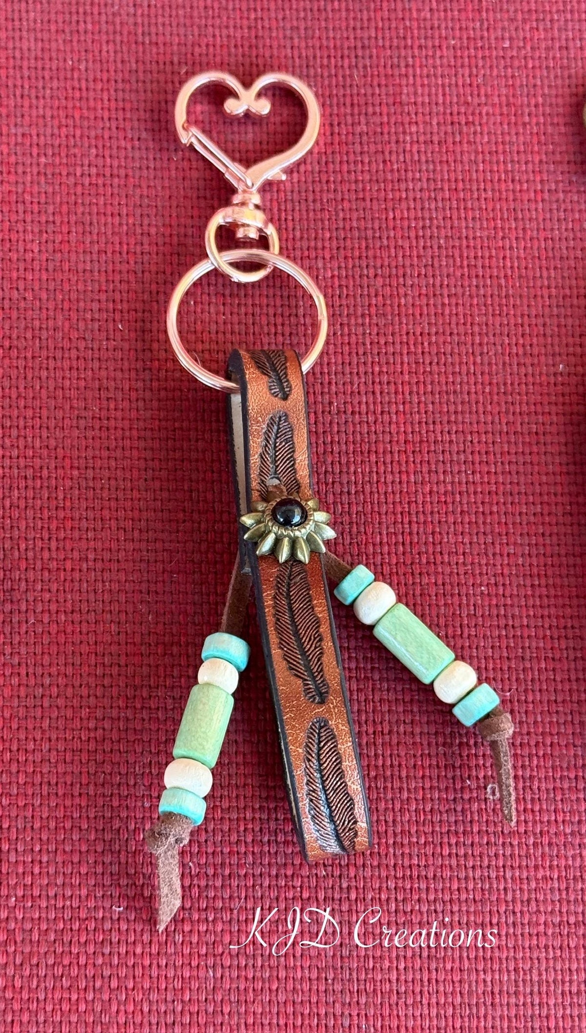 Leather Keychain Fob with Beads & Leather Tassel