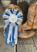 Blue, White & Silver Glitter Homecoming Mini Boot Mum – Removable Clip-On Boot Bow