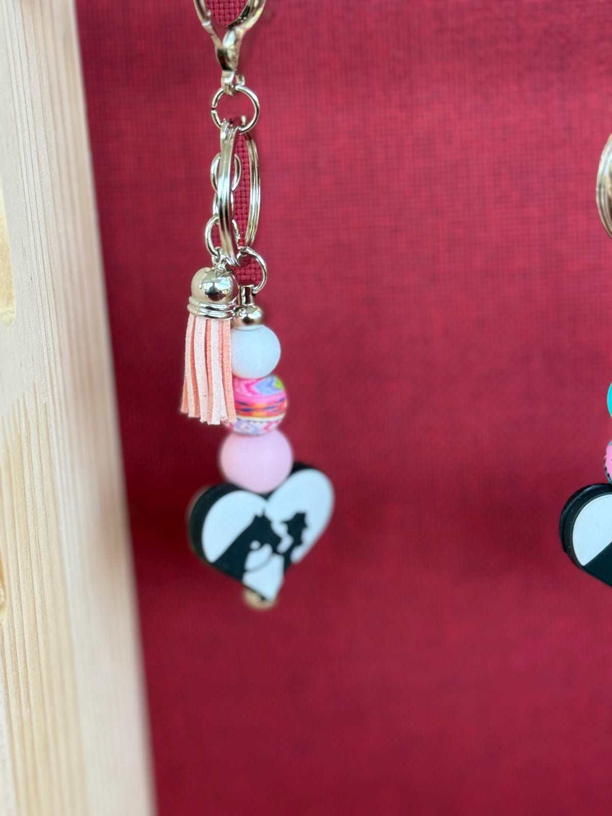 Cowgirl Horse Head Heart Silicone Beaded Keychain with Leather Tassel | Western Equestrian Style