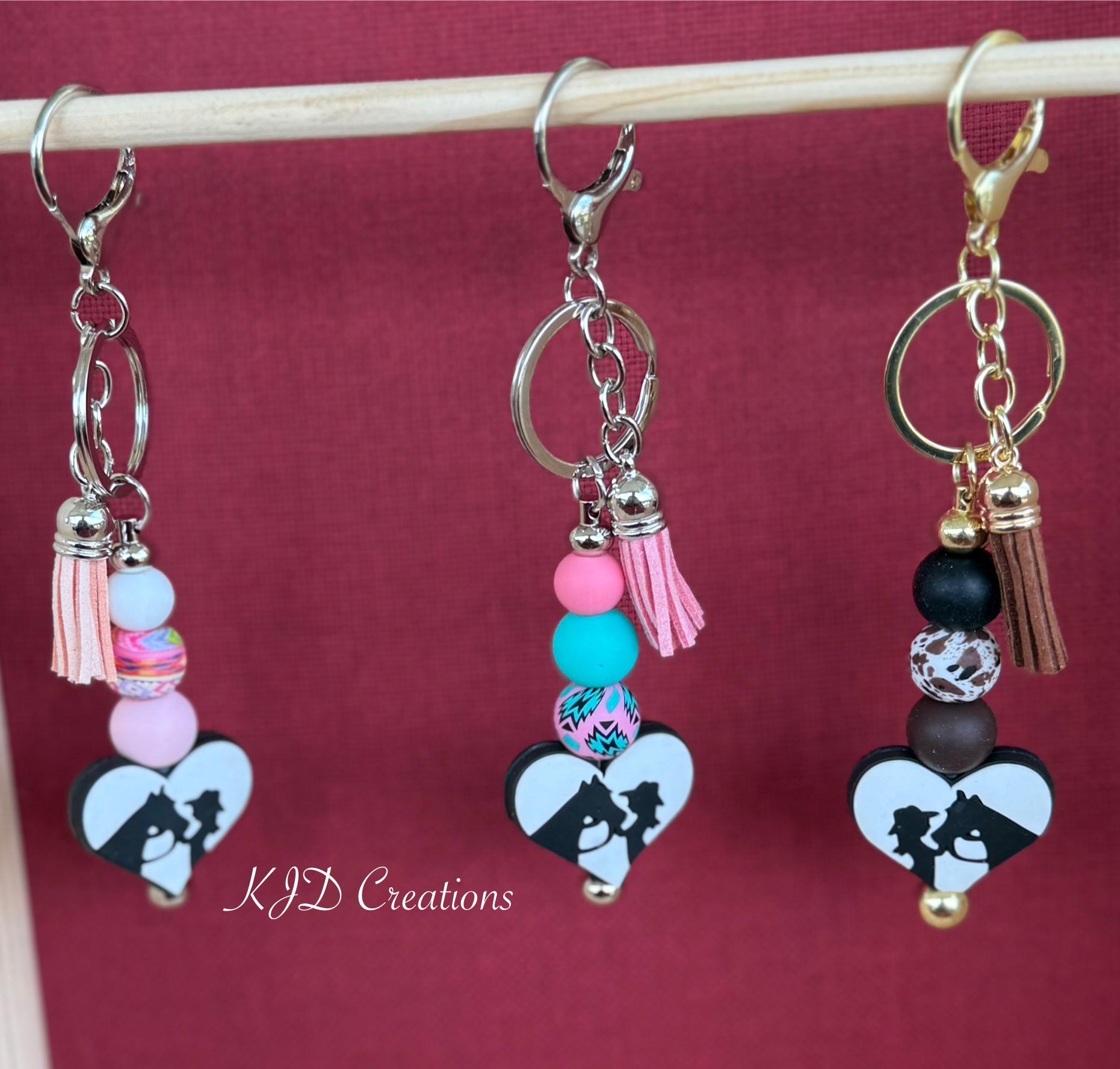 Cowgirl Horse Head Heart Silicone Beaded Keychain with Leather Tassel | Western Equestrian Style