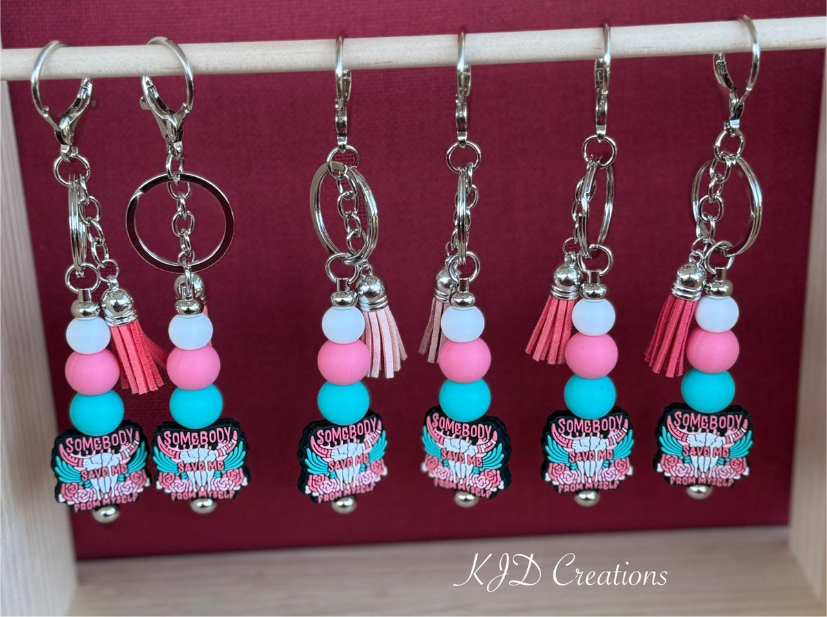 Country Music Silicone Beaded Keychain with Leather Tassel | Redemption & Resilience