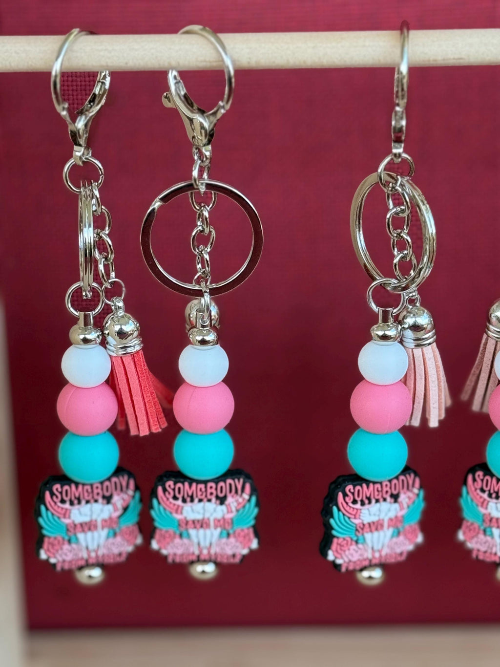 Country Music Silicone Beaded Keychain with Leather Tassel | Redemption & Resilience