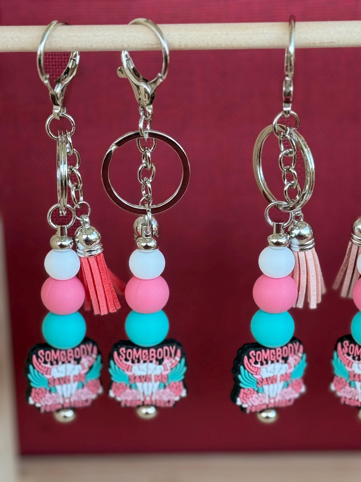 Country Music Silicone Beaded Keychain with Leather Tassel | Redemption & Resilience