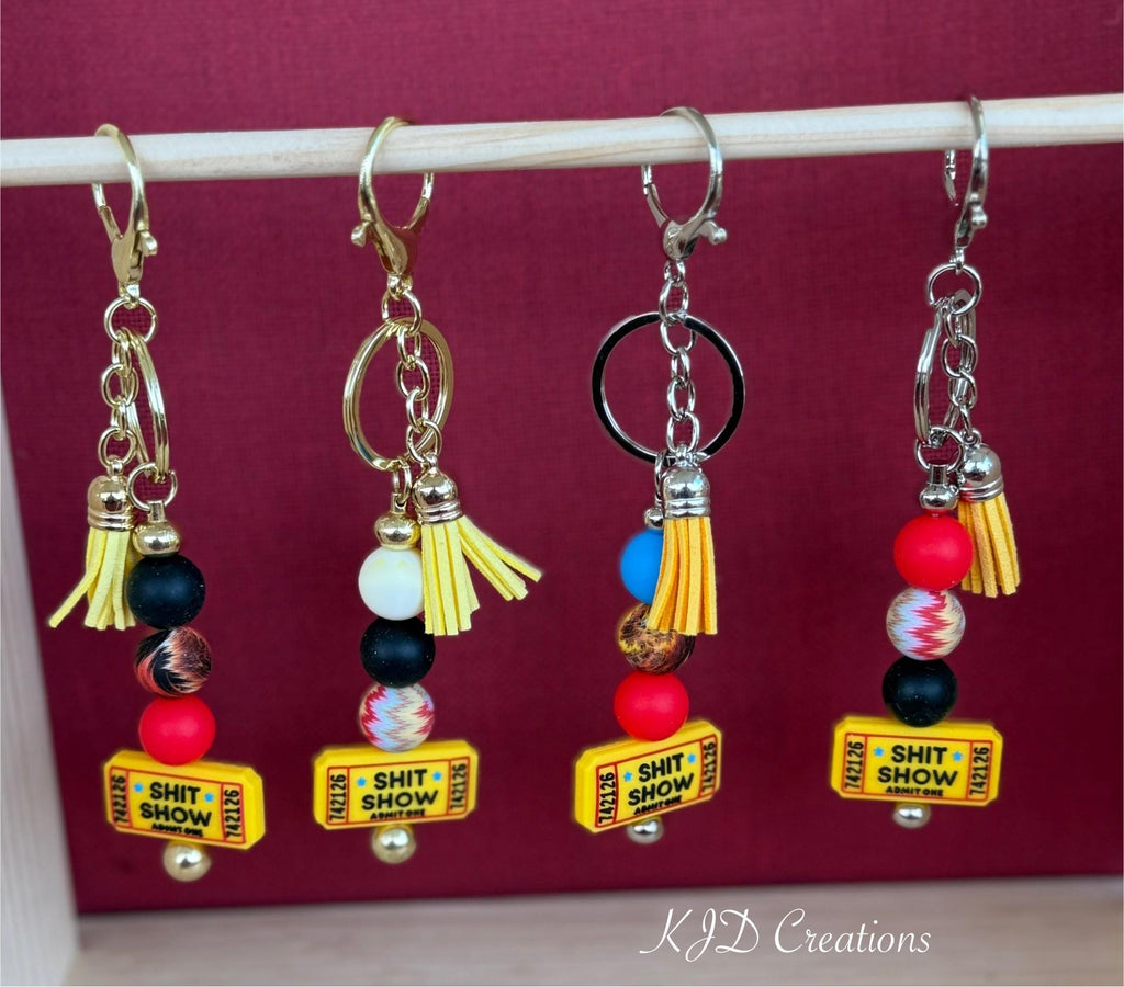 Shit Show Ticket Silicone Beaded Keychain with Leather Tassel