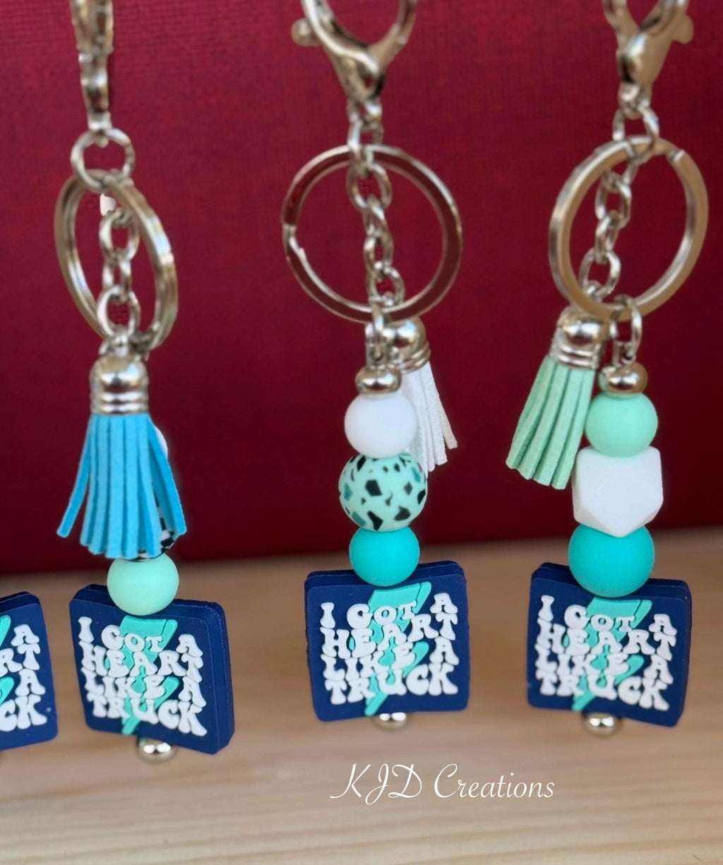 Silicone Beaded Faux Leather Tassel Keychain | Western Country Music Bag Charm | Blue & Green