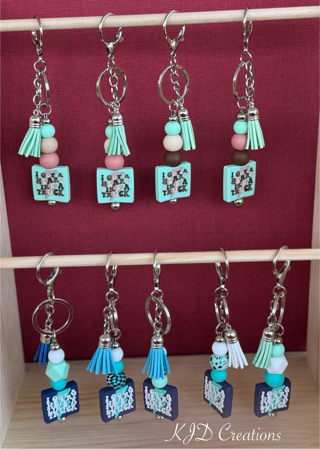Silicone Beaded Faux Leather Tassel Keychain | Western Country Music Bag Charm | Blue & Green