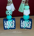 Silicone Beaded Faux Leather Tassel Keychain | Western Country Music Bag Charm | Blue & Green