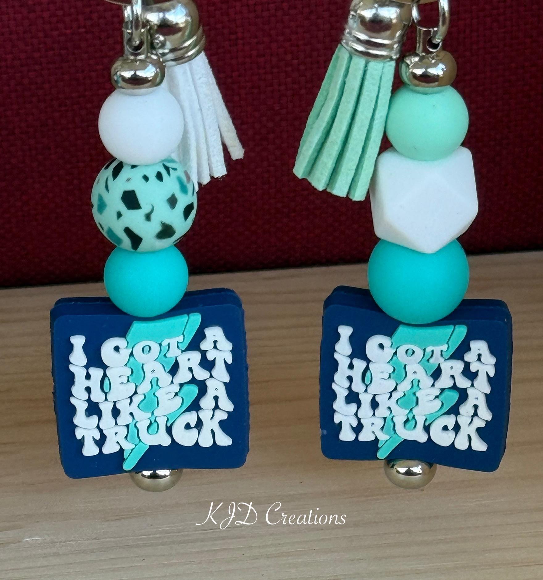 Silicone Beaded Faux Leather Tassel Keychain | Western Country Music Bag Charm | Blue & Green