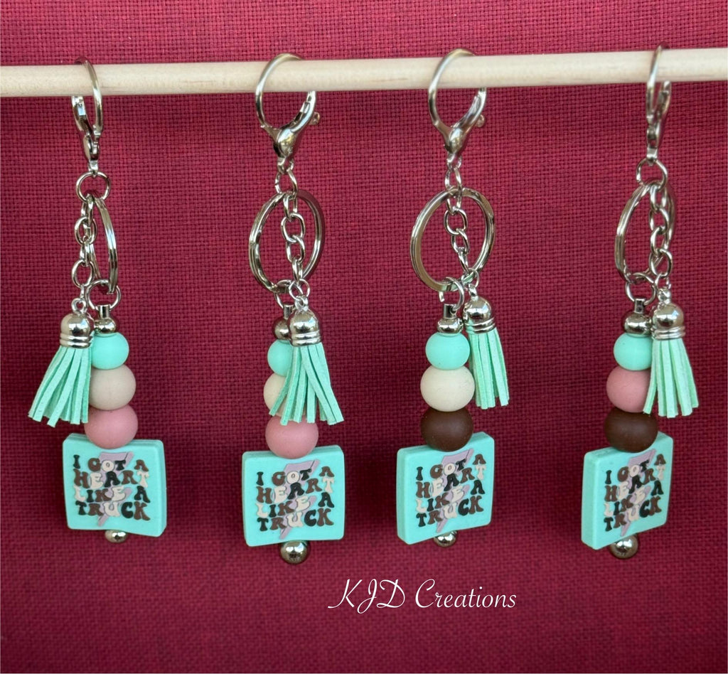 Silicone Beaded Faux Leather Tassel Keychain | Western Country Music Bag Charm | Blue & Green