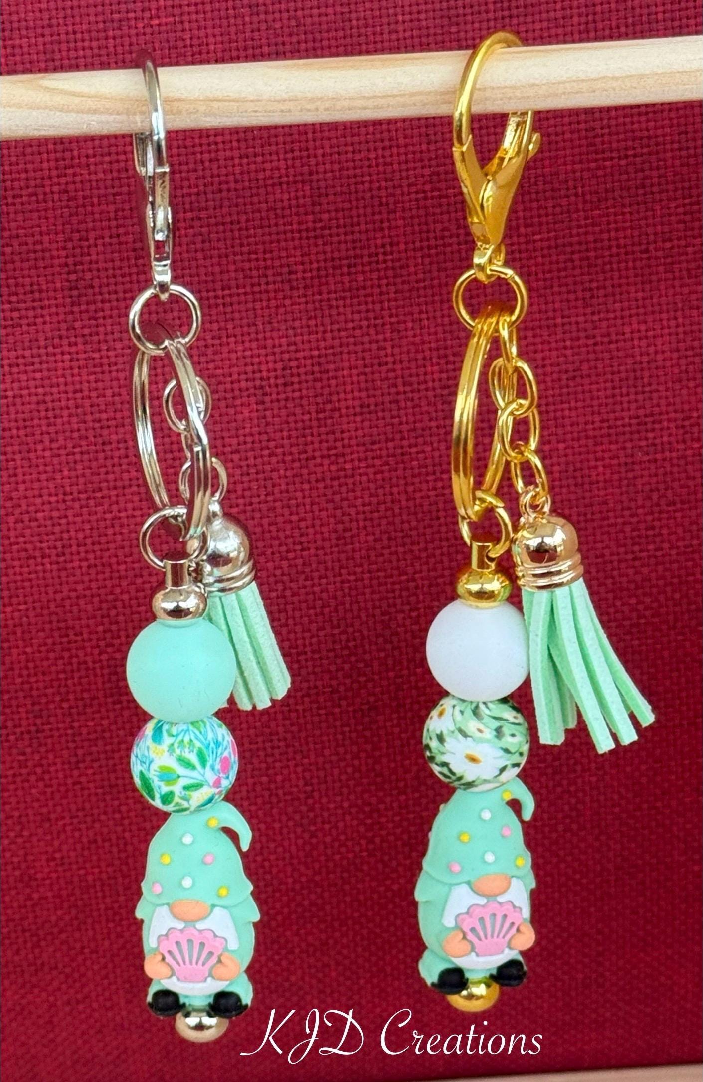 Beach Gnome Silicone Beaded Keychain with Leather Tassel