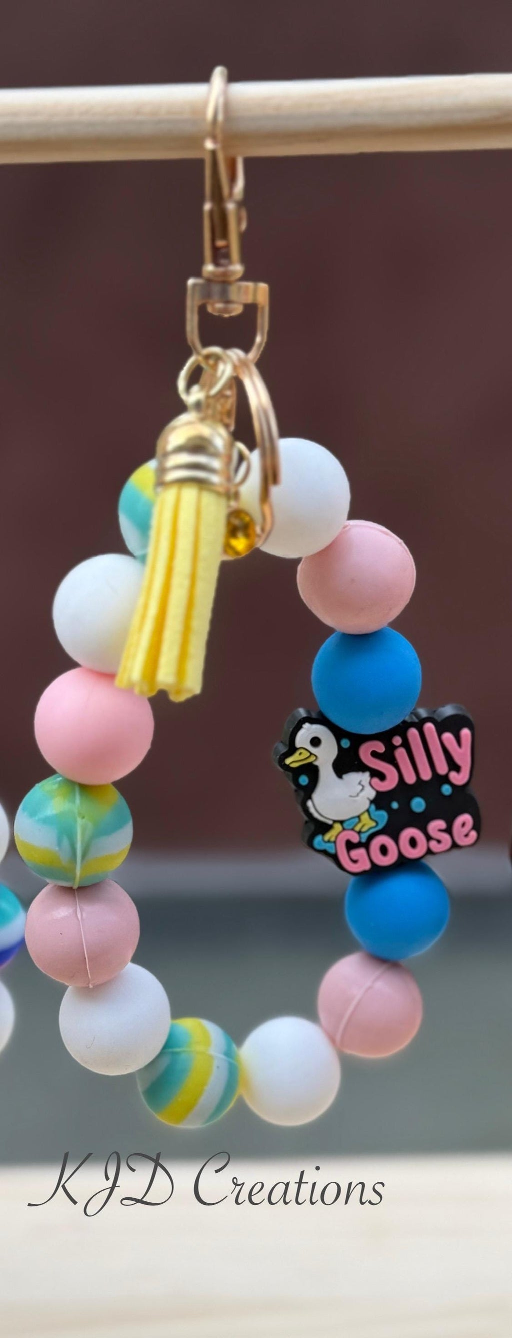 Funny Silicone Beaded Wristlet Bracelet Keychain with Leather Tassel