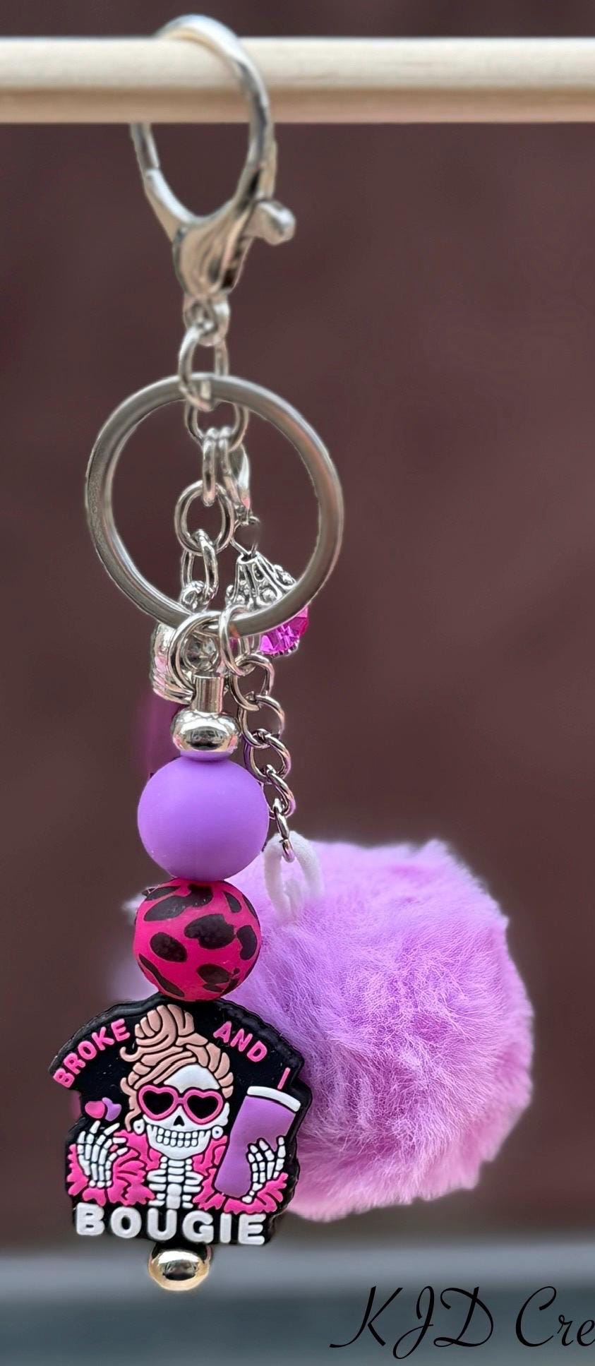 Broke & Bougie Silicone Beaded Keychain with Pom Pom & Leather Tassel