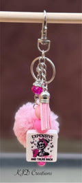 Broke & Bougie Silicone Beaded Keychain with Pom Pom & Leather Tassel