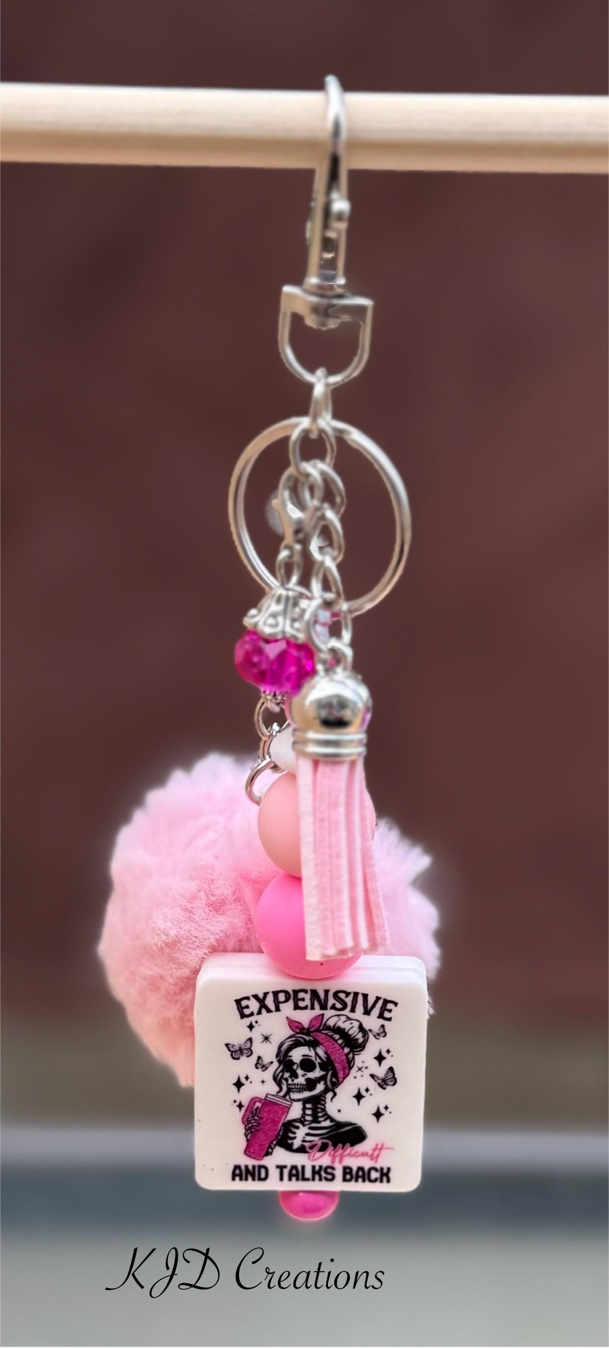 Broke & Bougie Silicone Beaded Keychain with Pom Pom & Leather Tassel