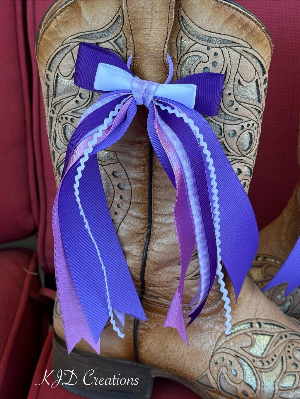 Purple Gingham Cowboy Boot Bows – Western Boot Bling Accessory for Concerts, Weddings & Game Day