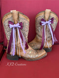 Burgundy & Lavender Cowboy Boot Bows – Western Wedding Boot Bling with Pearl Ribbon Accent