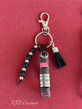 Leather Keychain Fob with Beads & Leather Tassel