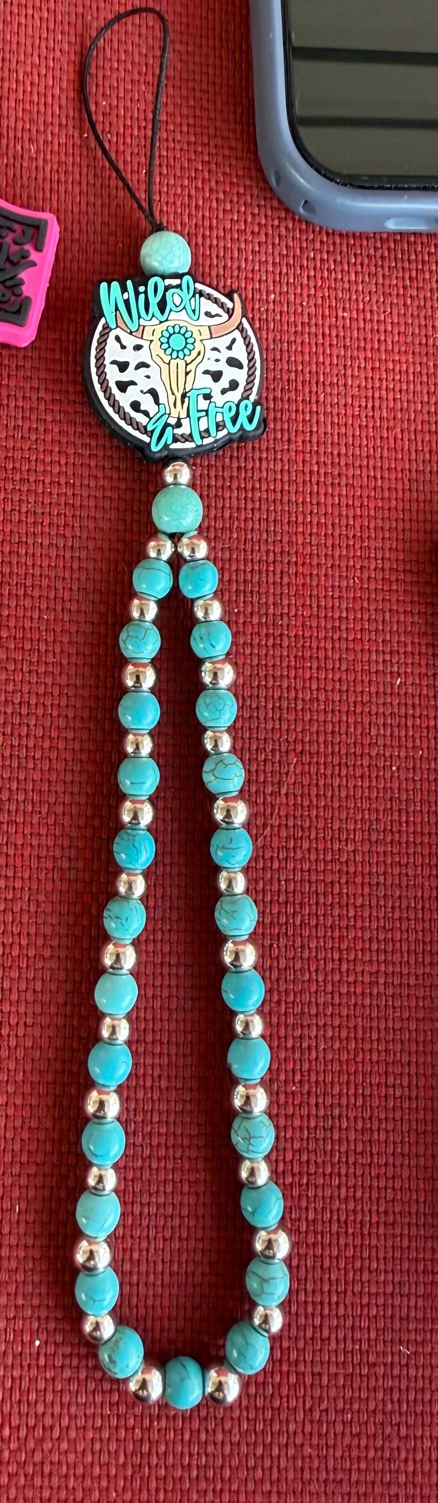 Western Boho Beaded Cell Phone Wristlet Charm | Turquoise & Silicone Bead Phone Chain
