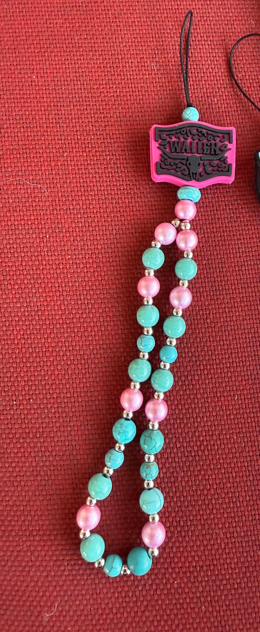 Western Boho Beaded Cell Phone Wristlet Charm | Turquoise & Silicone Bead Phone Chain