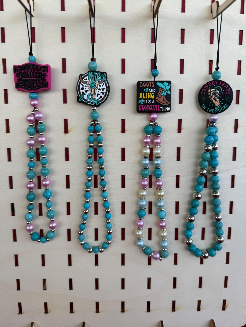 Western Boho Beaded Cell Phone Wristlet Charm | Turquoise & Silicone Bead Phone Chain