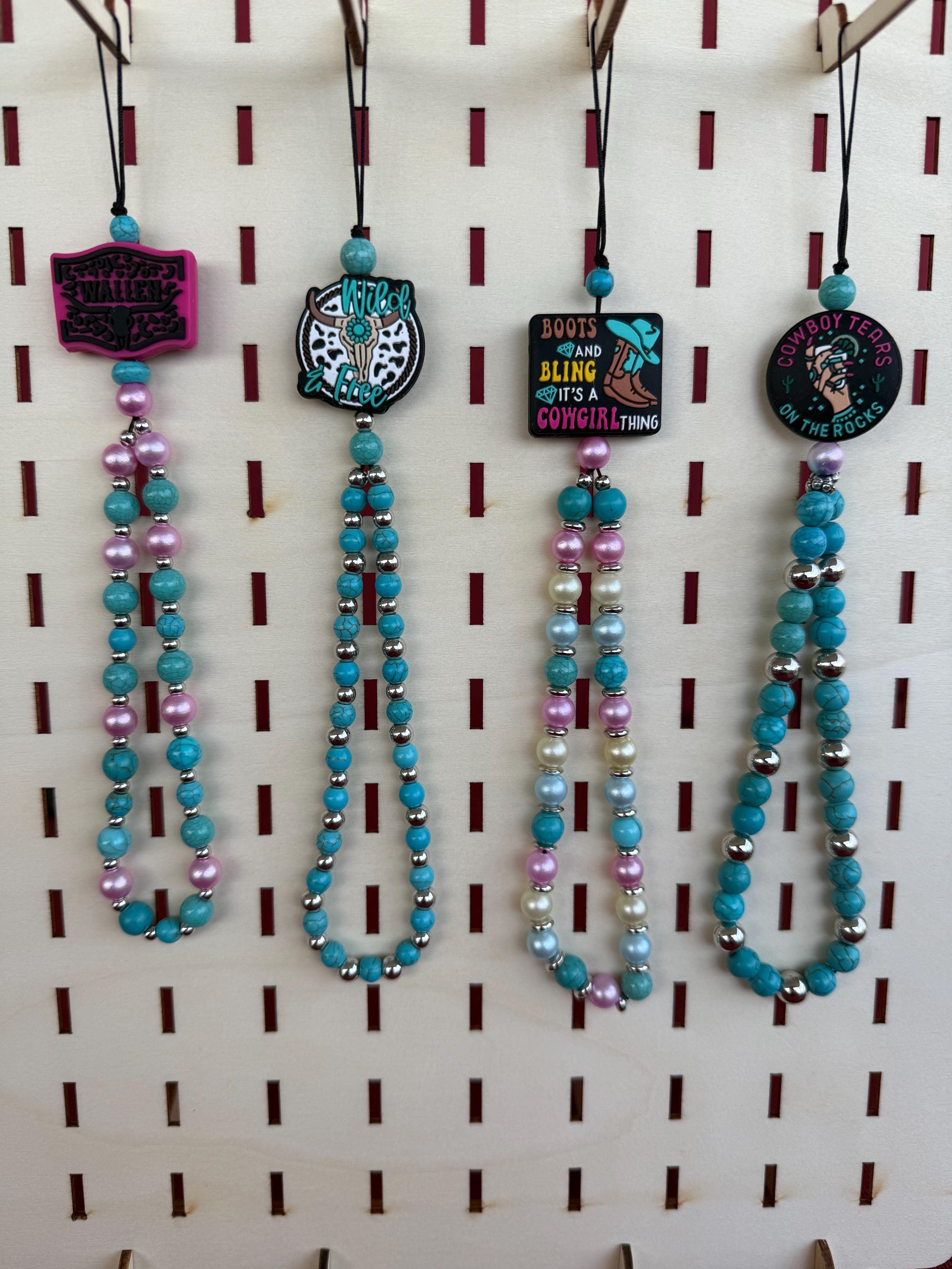 Western Boho Beaded Cell Phone Wristlet Charm | Turquoise & Silicone Bead Phone Chain