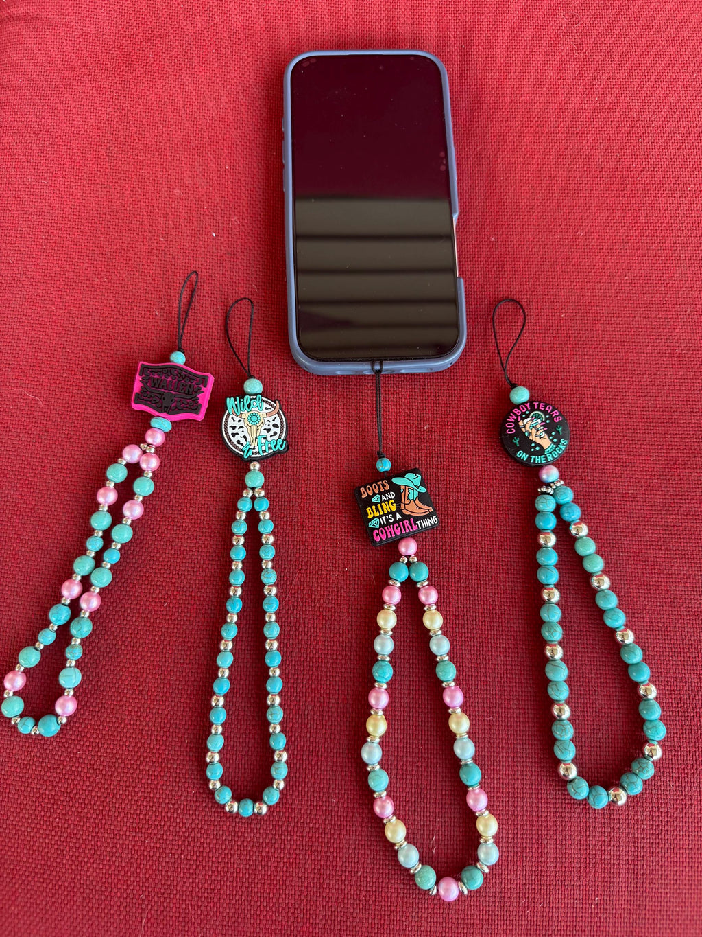 Western Boho Beaded Cell Phone Wristlet Charm | Turquoise & Silicone Bead Phone Chain