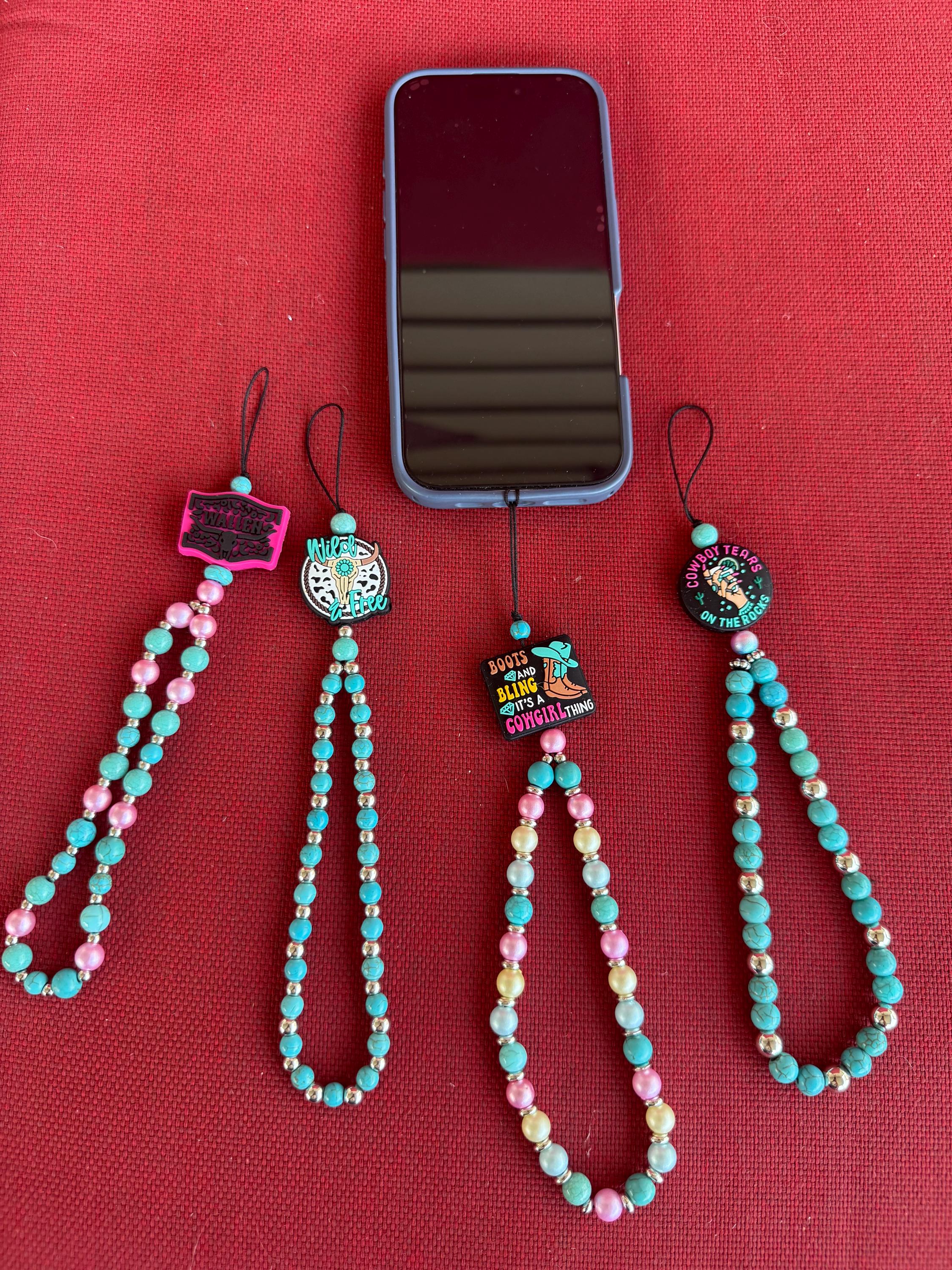 Western Boho Beaded Cell Phone Wristlet Charm | Turquoise & Silicone Bead Phone Chain