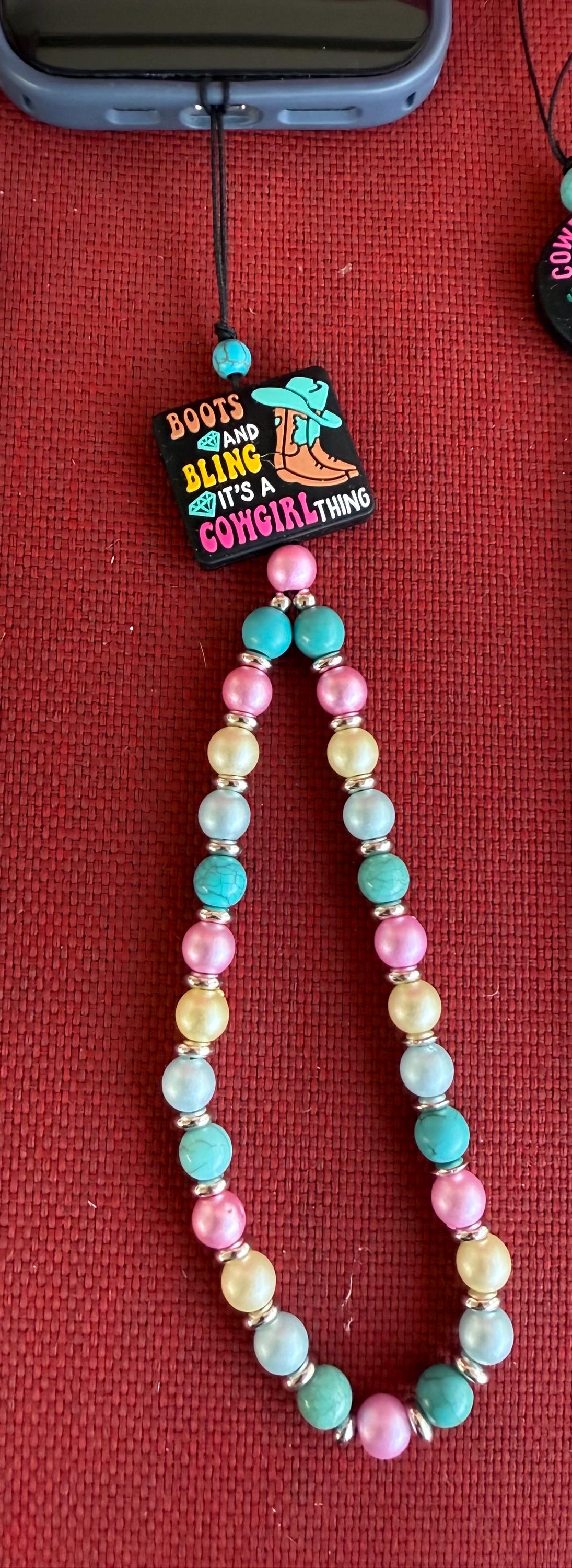 Western Boho Beaded Cell Phone Wristlet Charm | Turquoise & Silicone Bead Phone Chain