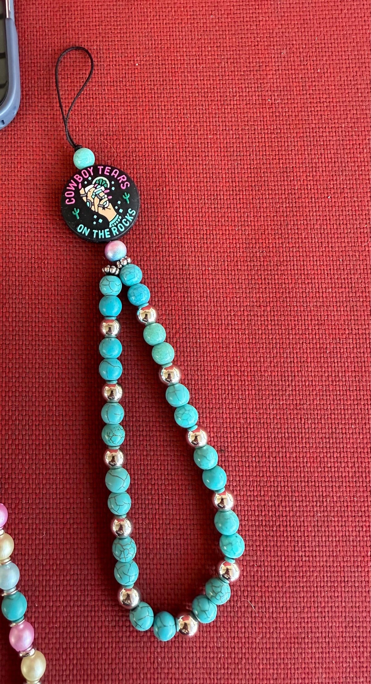 Western Boho Beaded Cell Phone Wristlet Charm | Turquoise & Silicone Bead Phone Chain