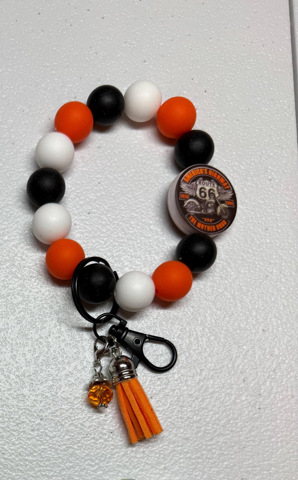 Funny Silicone Beaded Wristlet Bracelet Keychain with Leather Tassel