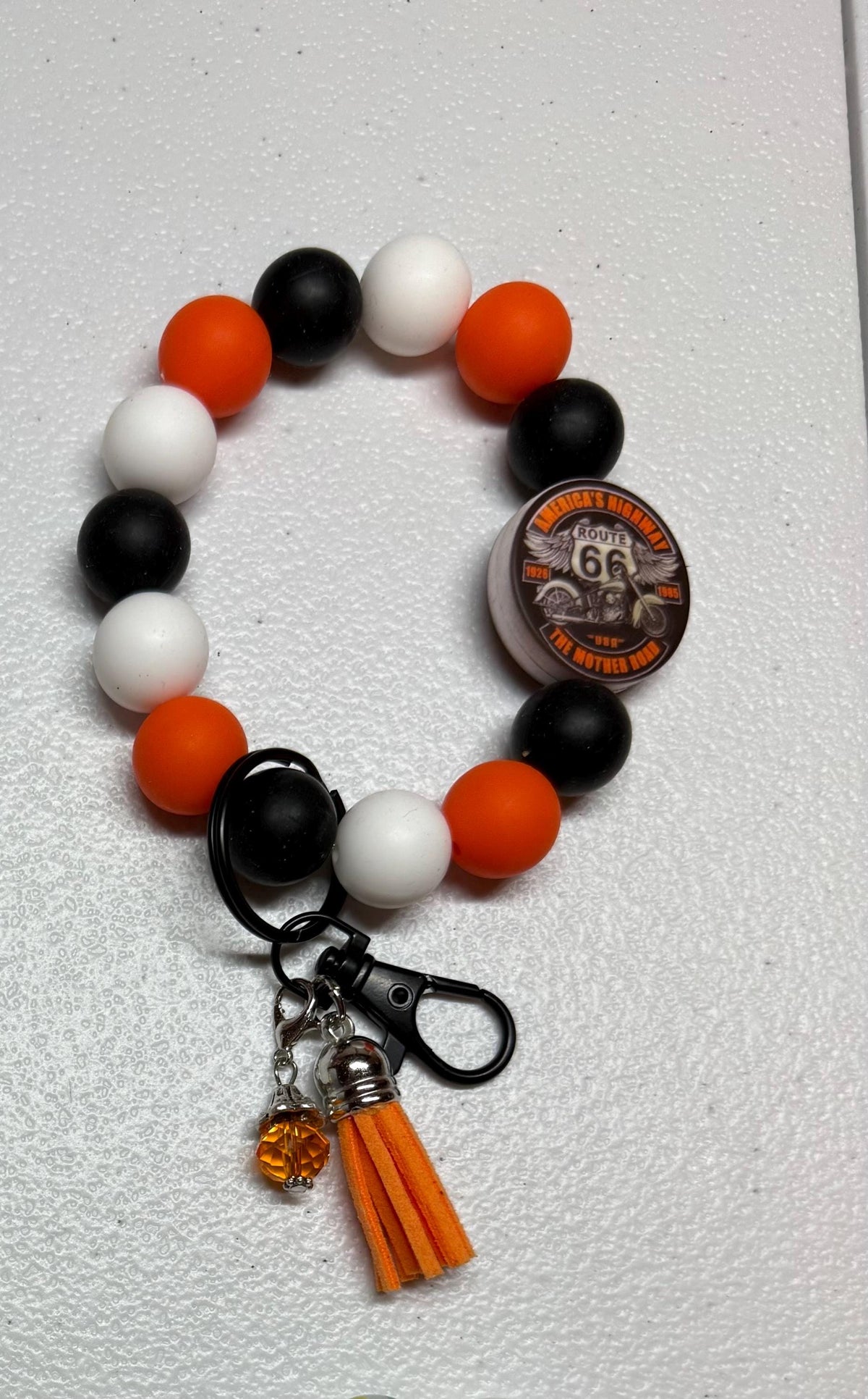 Funny Silicone Beaded Wristlet Bracelet Keychain with Leather Tassel