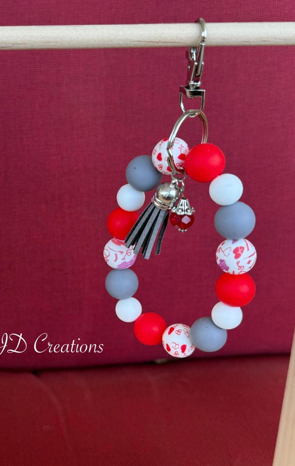 Scrub Life Silicone Beaded Wristlet Bracelet Keychain with Leather Tassel