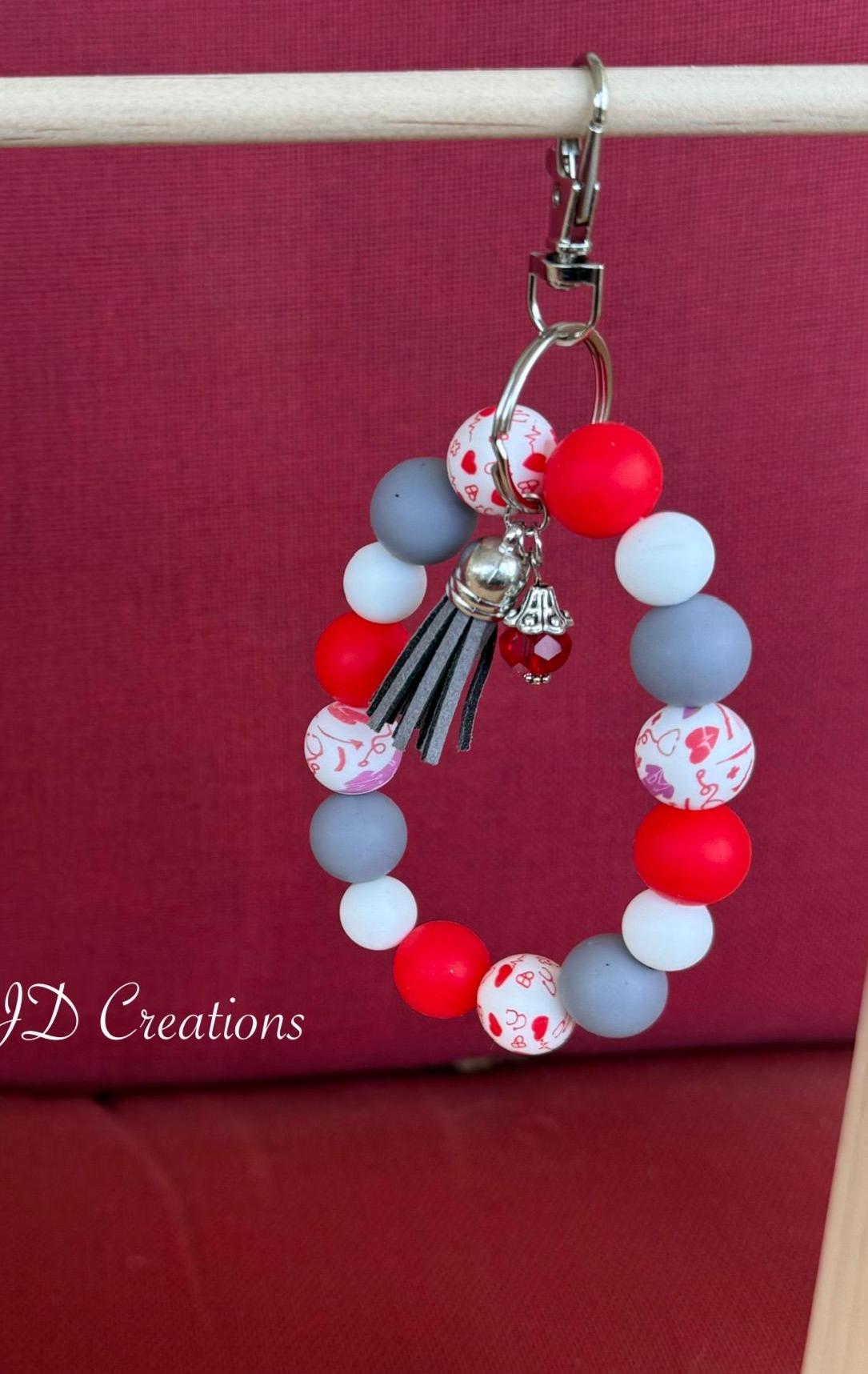 Scrub Life Silicone Beaded Wristlet Bracelet Keychain with Leather Tassel