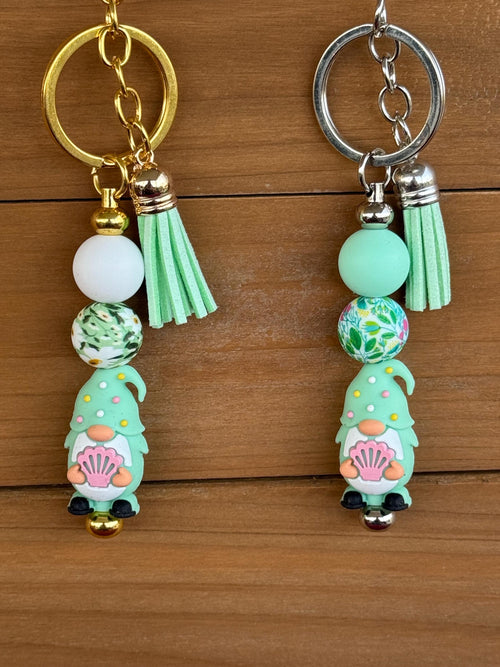 Beach Gnome Silicone Beaded Keychain with Leather Tassel