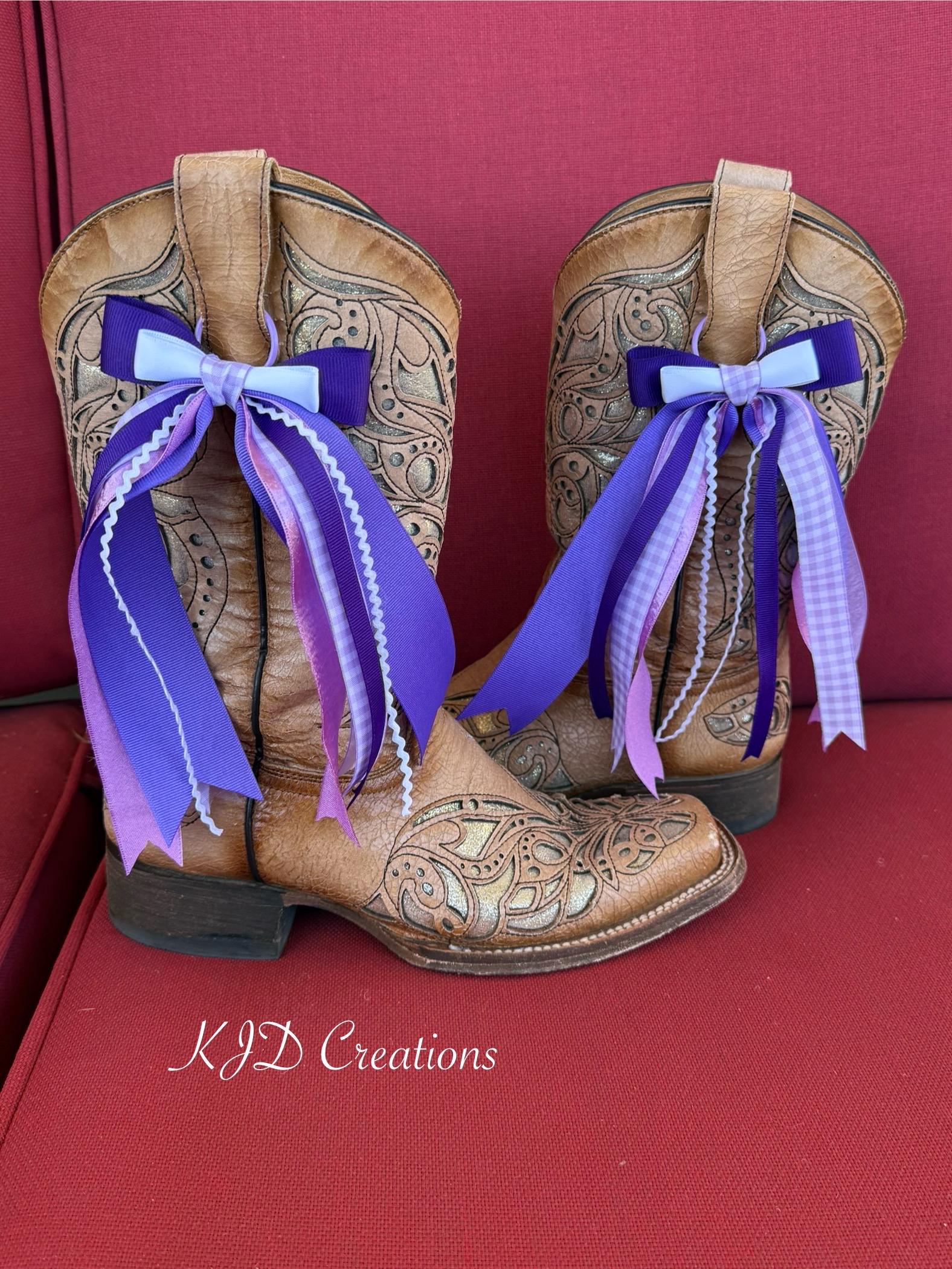 Purple Gingham Cowboy Boot Bows – Western Boot Bling Accessory for Concerts, Weddings & Game Day
