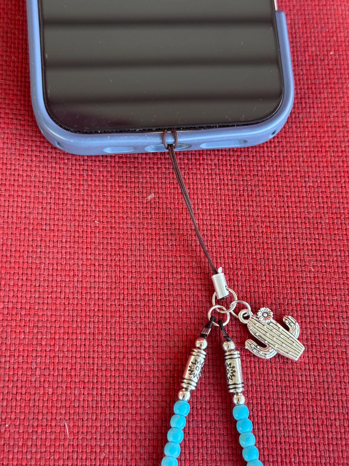 Beaded Cell Phone Charm Wristlet – Turquoise & Crystal Boho Phone Strap