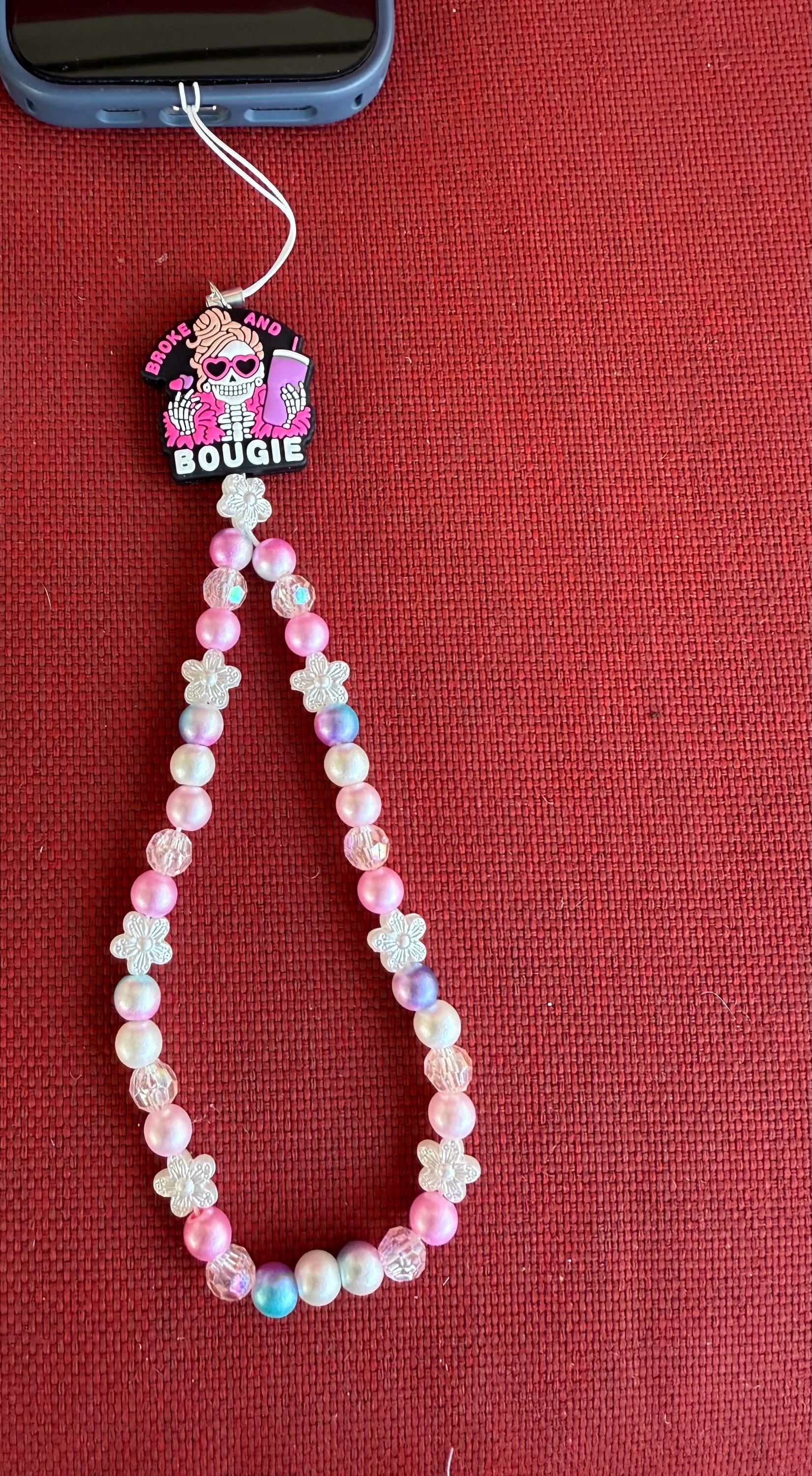 Pink Flower Beaded Cell Phone Wristlet – "Broke & Bougie" or "Expensive, Difficult & Talks Back"