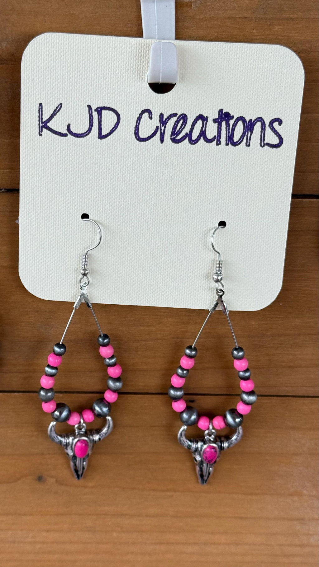 Western Boho Beaded Dangle Earrings with Cowboy Charms – Faux Navajo Pearl, Turquoise & Pink