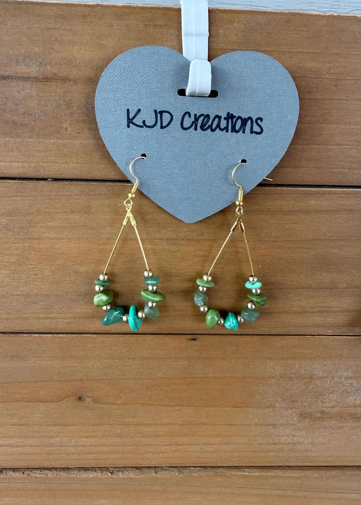 Western Boho Wire Chip Stone Teardrop Dangle Earrings – Turquoise & Green Jade